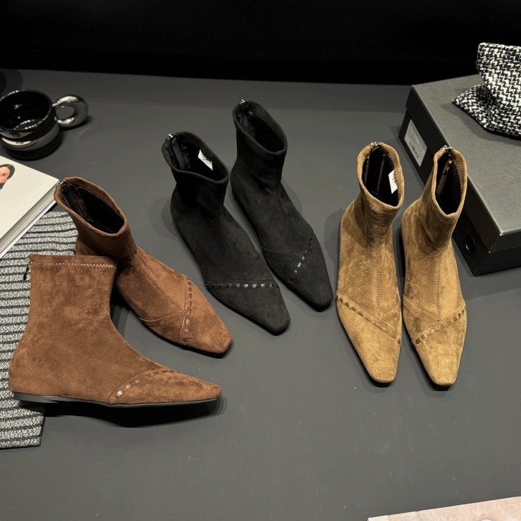 牛皮版~法式内增高4CM尖头短靴女靴子2025秋冬新款阔腿裤必备鞋