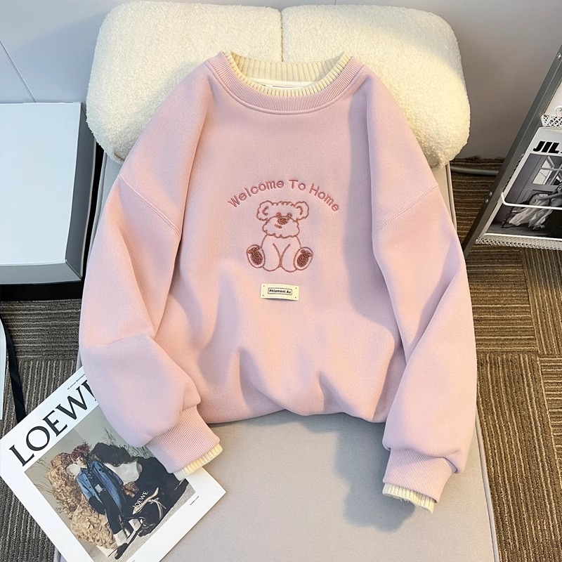 女童加绒卫衣2025新款时尚洋气百搭假两件秋冬款卡通中大童上衣潮