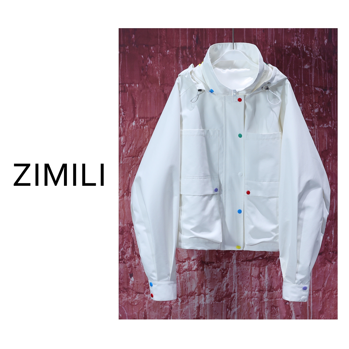 【亮哥女装】2025欧版《梨雪》欧若风月光白连帽冲锋衣外套6282-B0