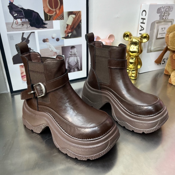 真皮松糕厚底大棉切尔西短靴女2025秋冬新款增高马丁靴