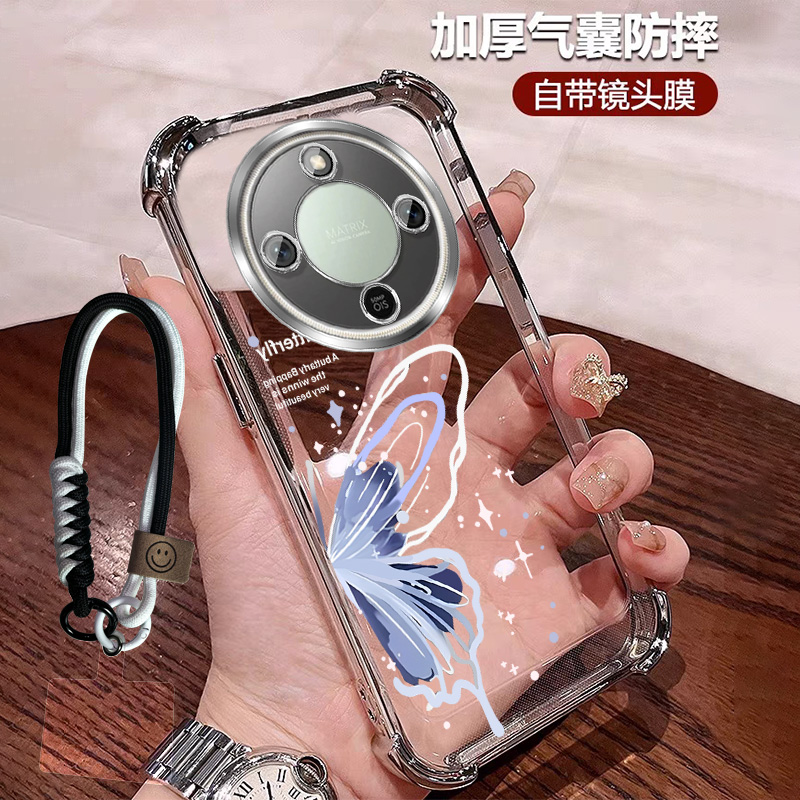 小众ins适用荣耀X70手机壳四角防摔软壳x70透明全包带镜头膜 女士