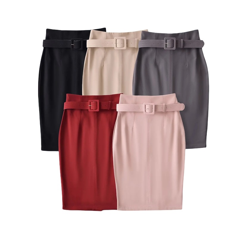 韩系纯欲风时尚高腰西装包臀半身裙气质通勤后开叉带腰带A字裙夏