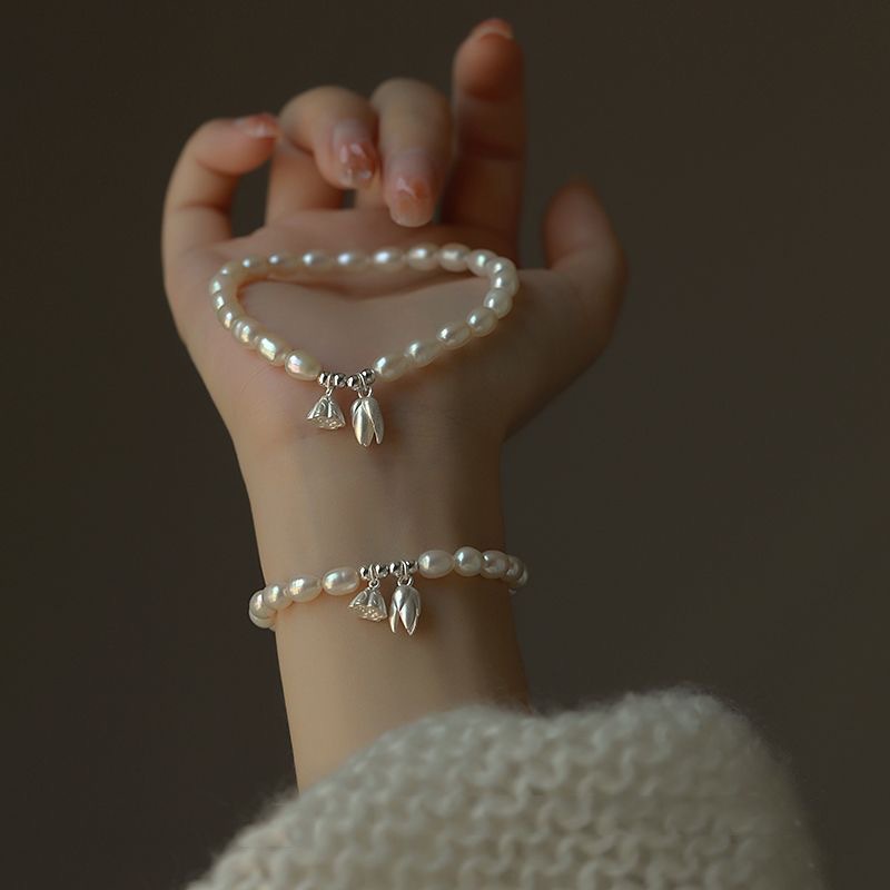 纯铜玻璃手镯 珍珠莲蓬手串女轻奢小众高级两世欢串珠手链百搭法