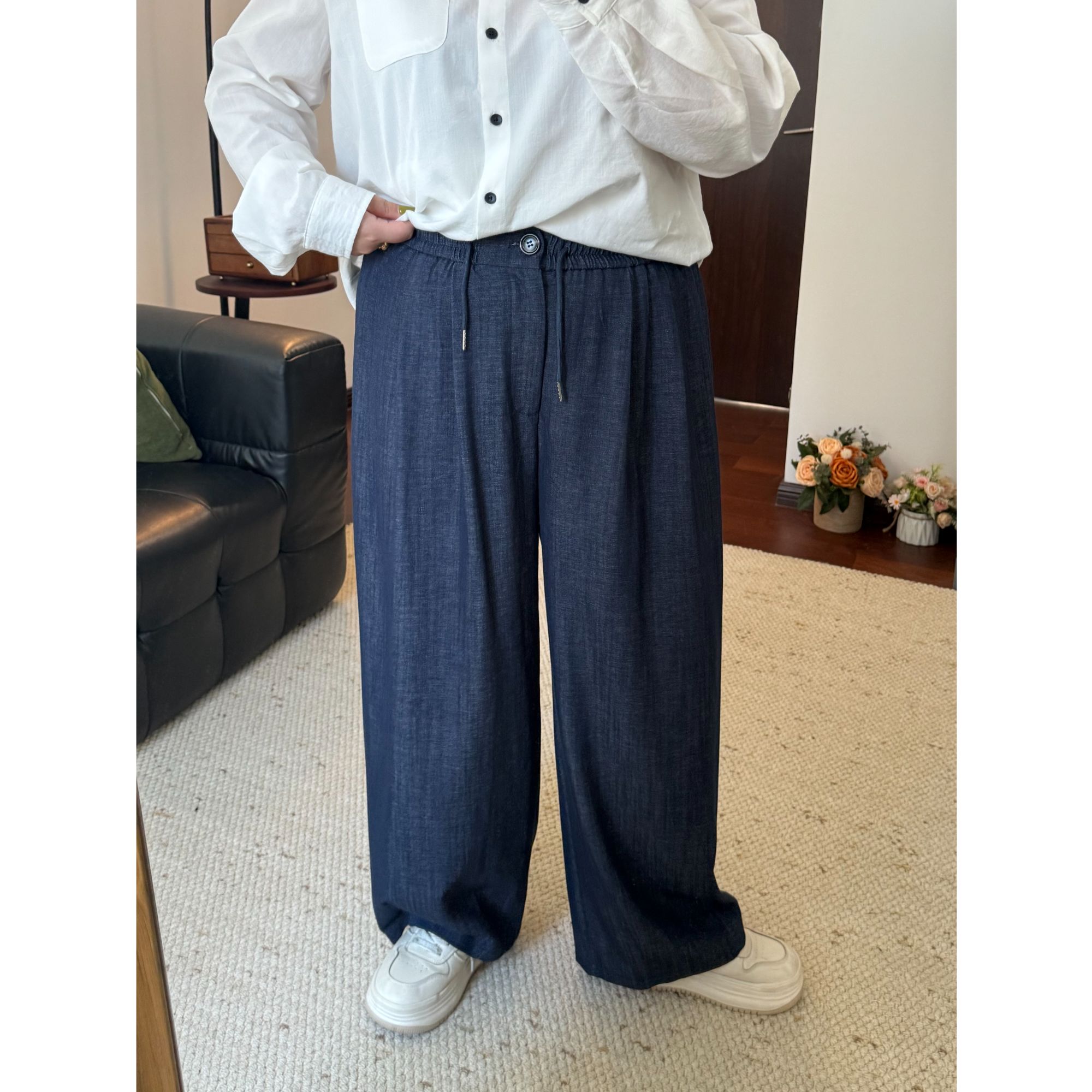 大阿娇   大码2025秋季老钱风新款质感垂垂裤松紧腰宽松显瘦长裤