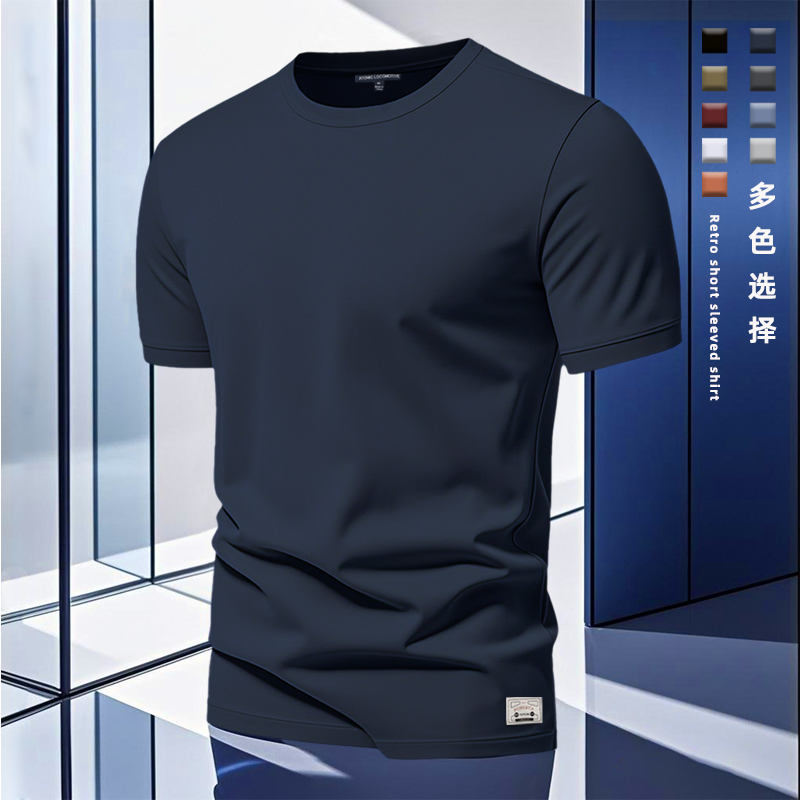 美式复古重磅纯棉宽松黑色t恤纯色半袖夏季短袖打底衫男体恤 圆领