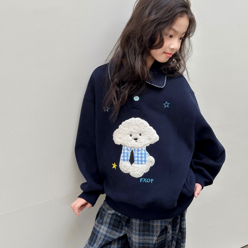 女童加绒卫衣一体绒韩版宽松秋2025冬新款中大儿童保暖POLO领上衣