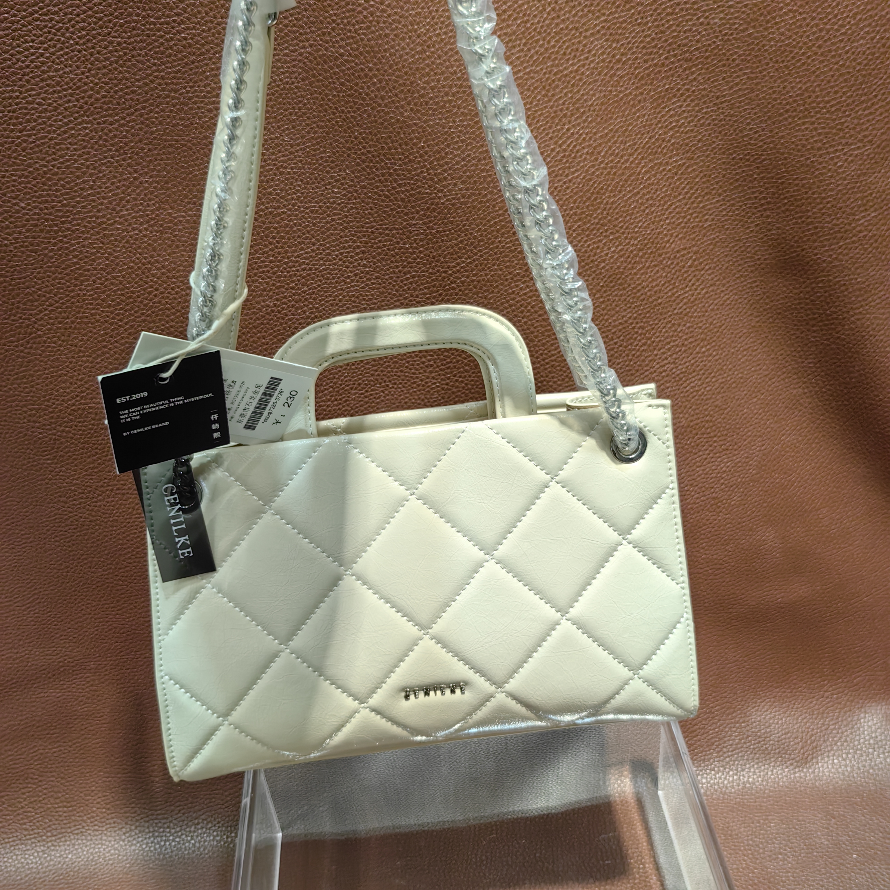 国货潮牌真皮款格仔文包拉链软面轻奢纯色单肩包斜跨戴妃包摩斯风