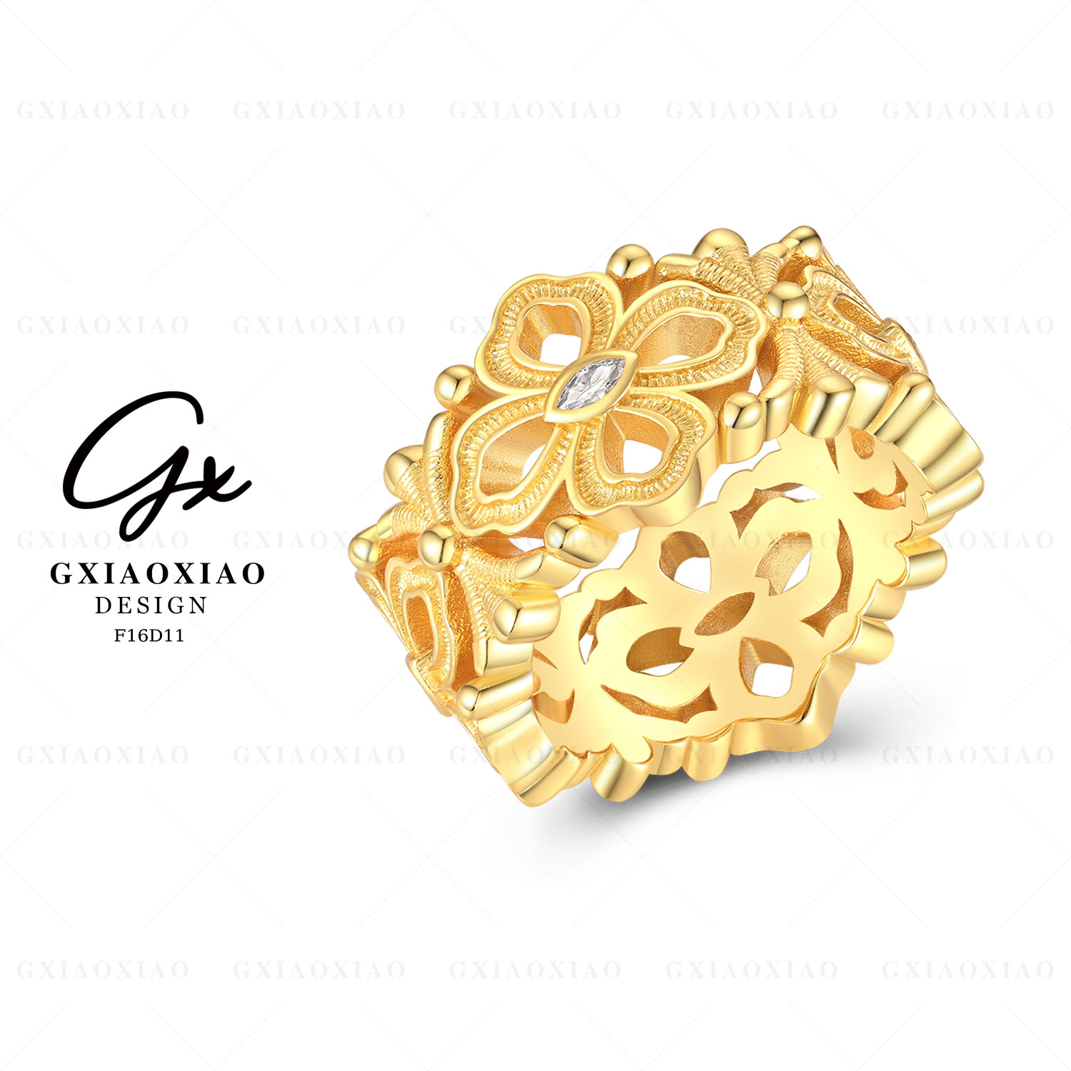 G XIAOXIAO合成锆石戒指 【金丝花瓣】气质高级感百搭戒指 F16D11