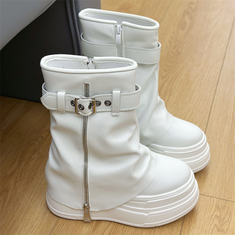 超高跟秋冬裤管靴14cm中筒内增高厚底白色马丁靴12cm休闲女鞋10cm