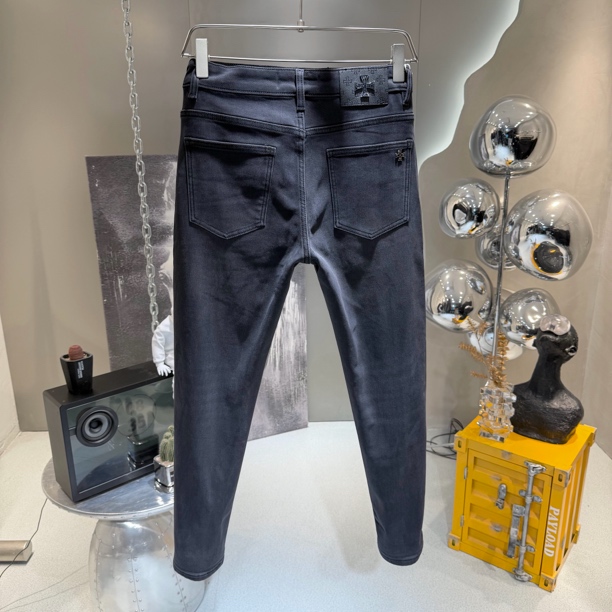 冬季高品质加绒弹力修身微锥牛仔裤男烟灰百搭显瘦时尚休闲长裤男