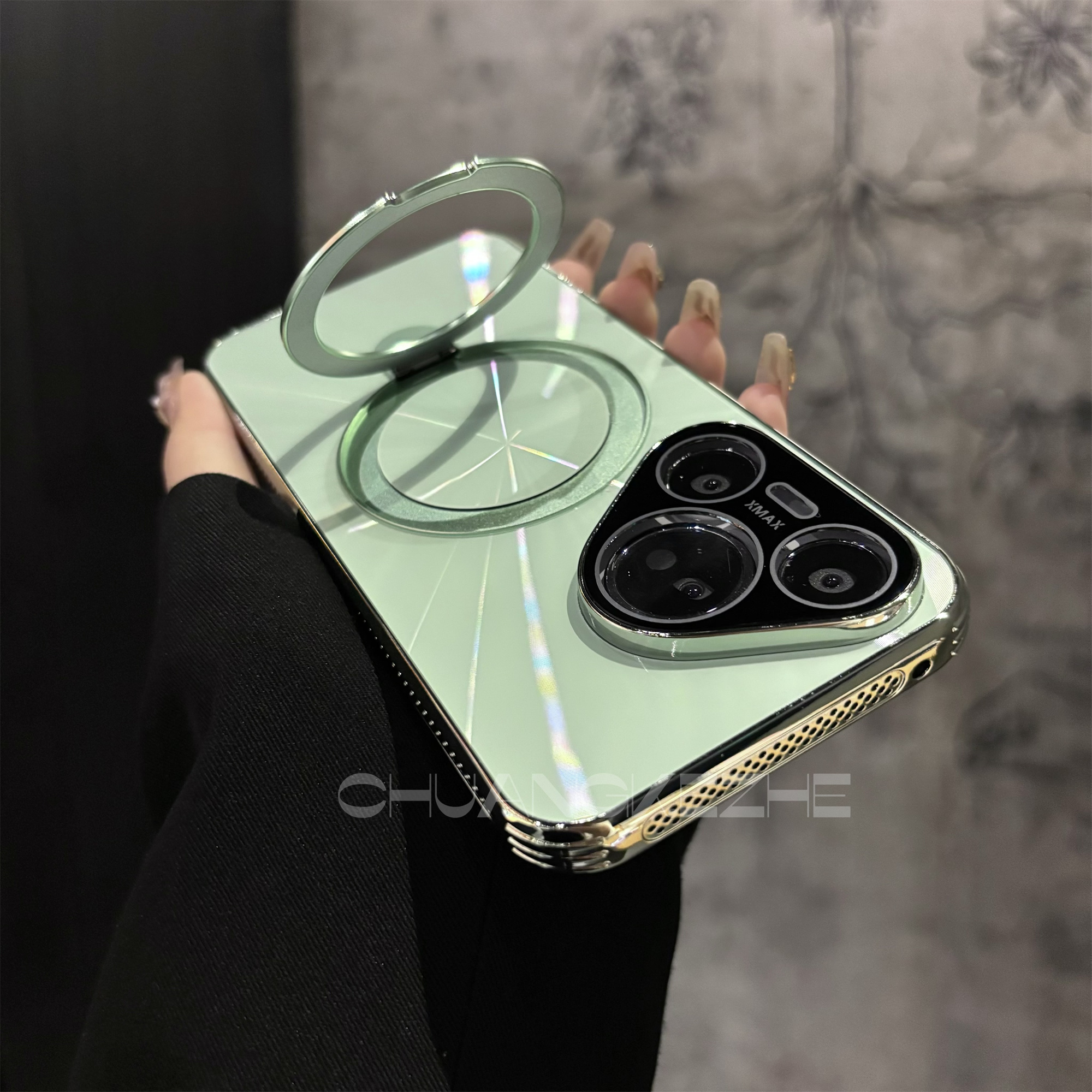 创壳者适用华为Pura80/70P镭射CD纹手机壳P70Pro全包磁吸支架P80U