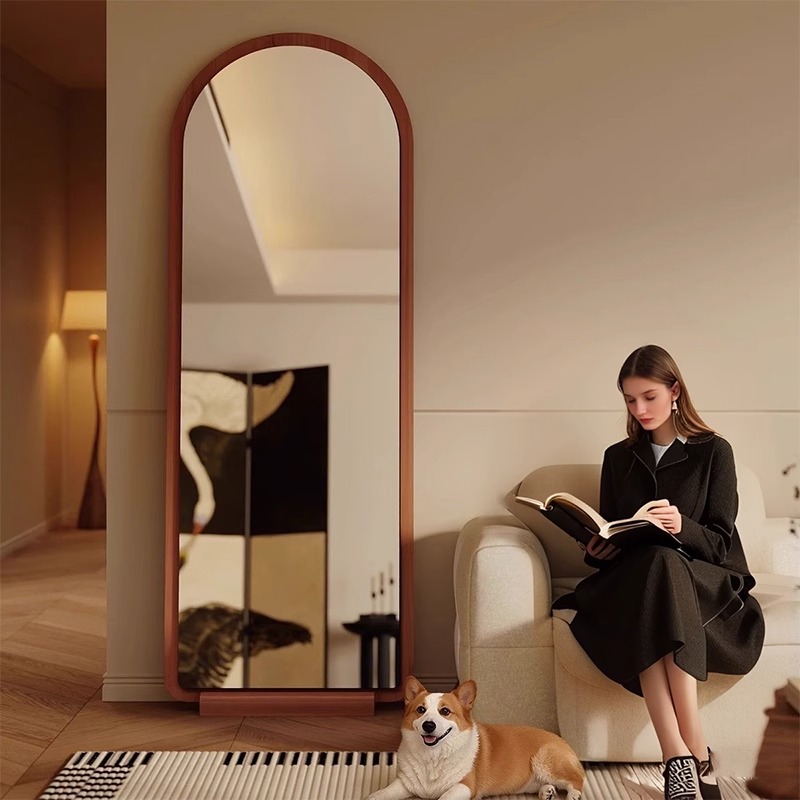 中古风全身镜落地镜家用穿衣镜挂墙拱形高级感真实不变形试衣镜子