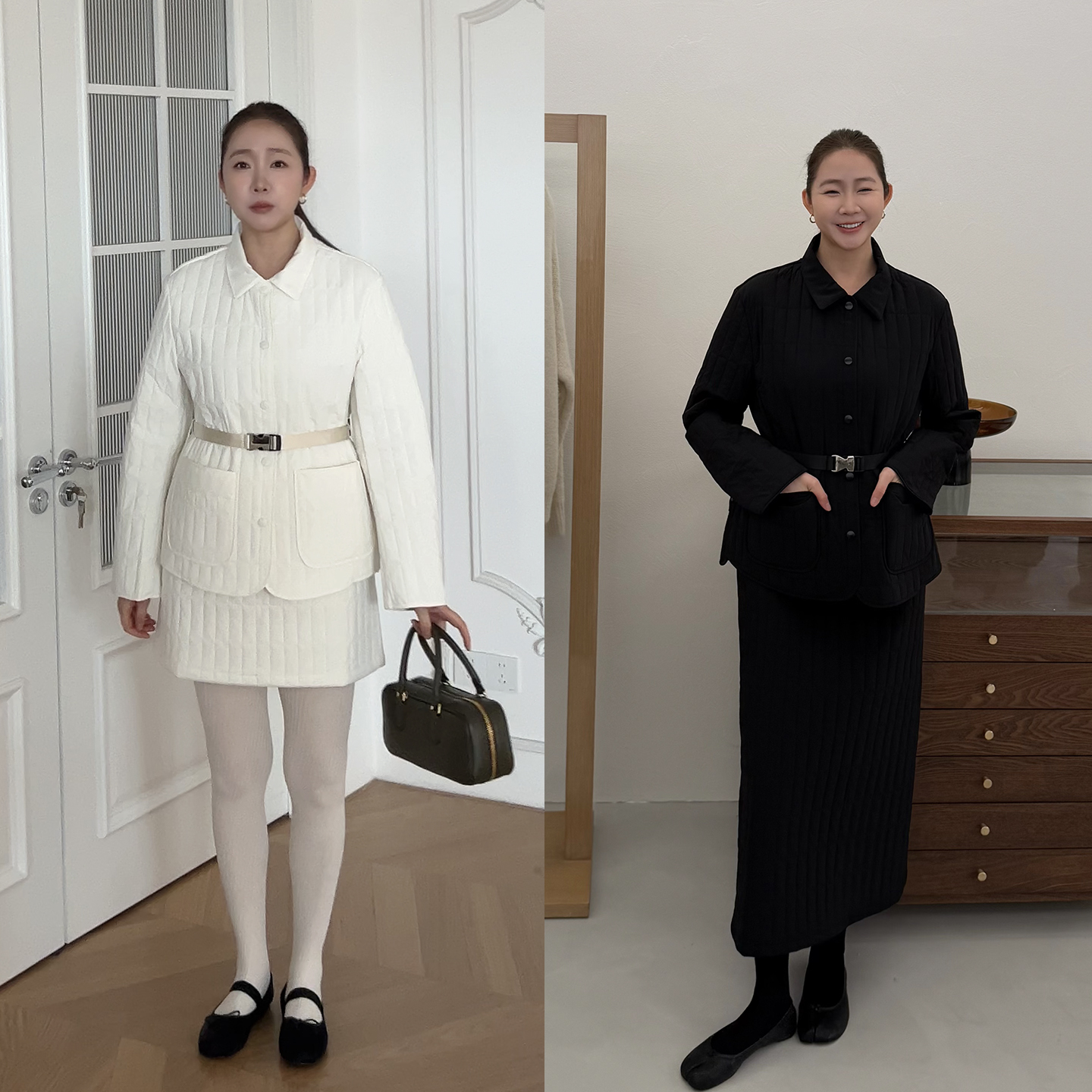 widelia陈姬儿冬季高级感收腰显瘦棉衣外套+半身短裙两件套8167