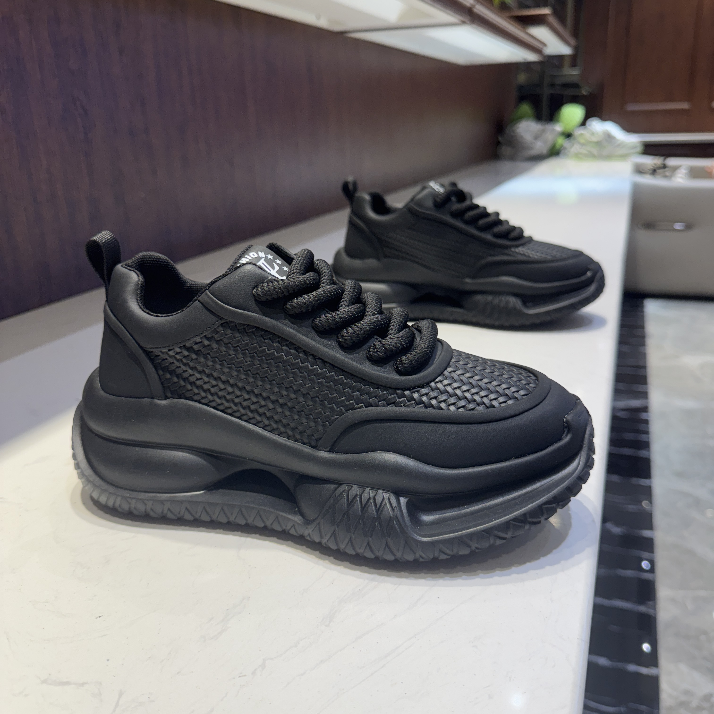 欧洲老爹鞋编织头层牛皮皮面休闲运动百搭软底增高男士男鞋