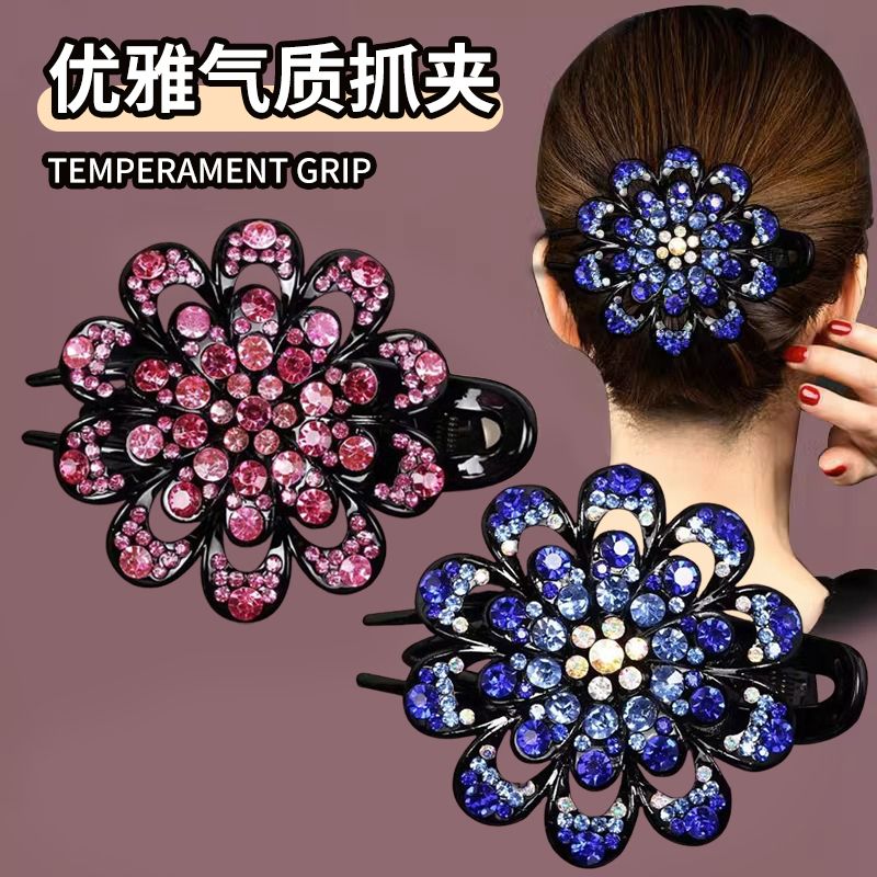 高档抓夹水钻防滑鸭嘴夹中老年人发夹50到60岁头发夹子盘发器头饰