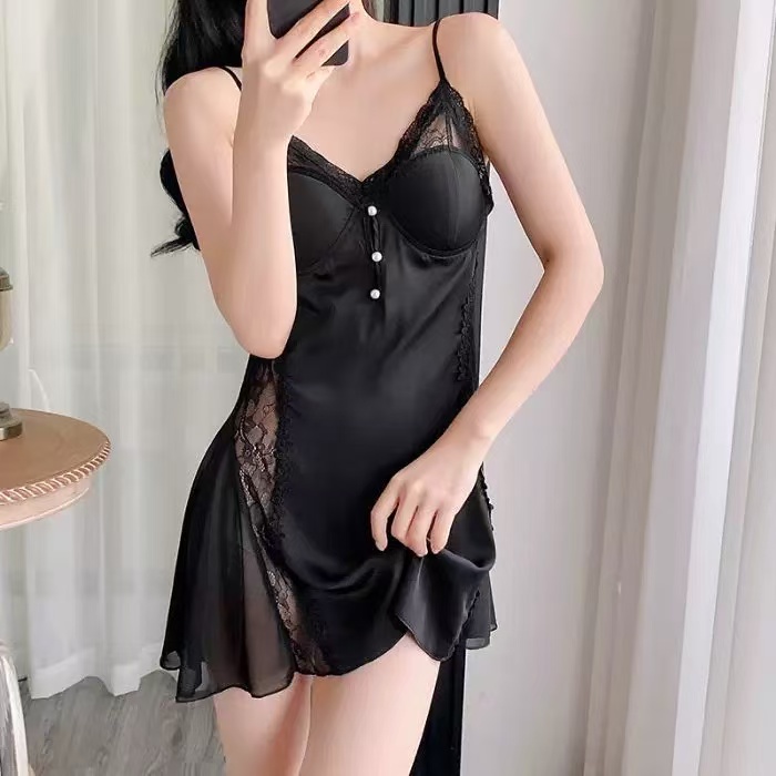 【美腰撩人】夏季冰丝轻奢高级感吊带睡裙女蕾丝性感纯欲风吊带睡衣