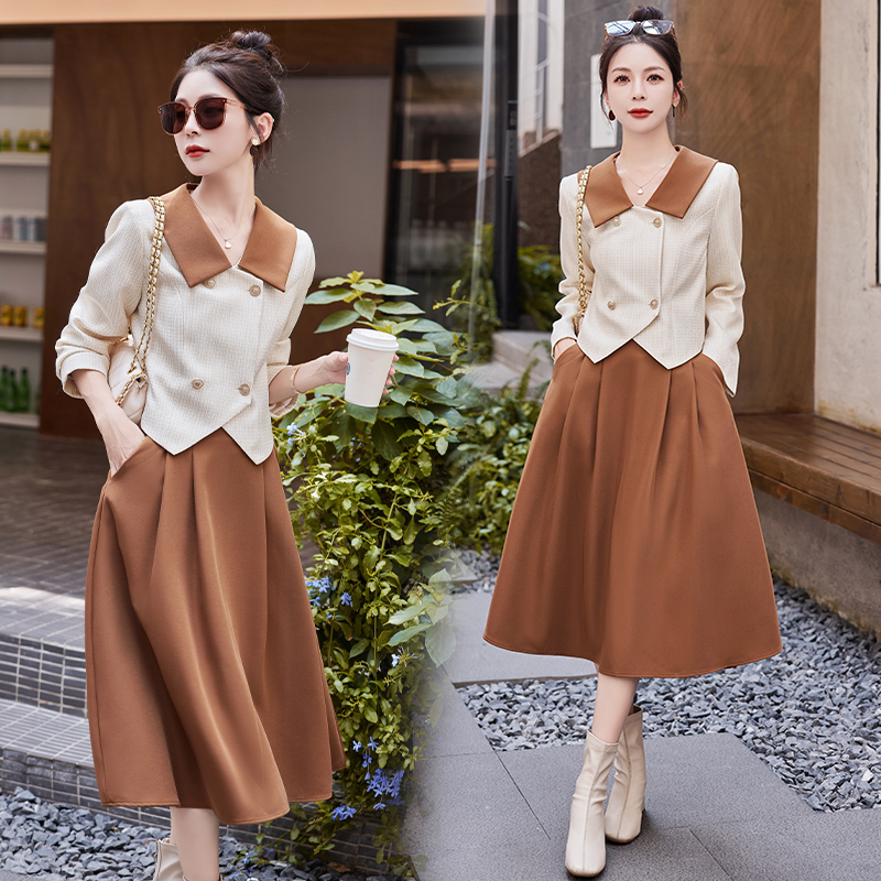 小个子时尚套装职业2025春秋新款小香风显瘦气质复古女法式半身裙