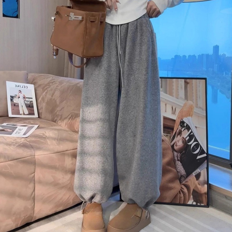 时尚洋气灰色百搭束脚卫裤女装2025秋季新款韩系休闲高腰阔腿裤子