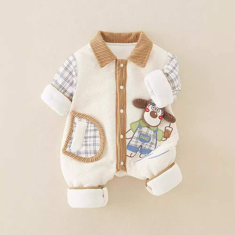 新生儿秋冬加厚连体衣类棉衣男宝宝外出服加绒婴儿爬服加厚衣服