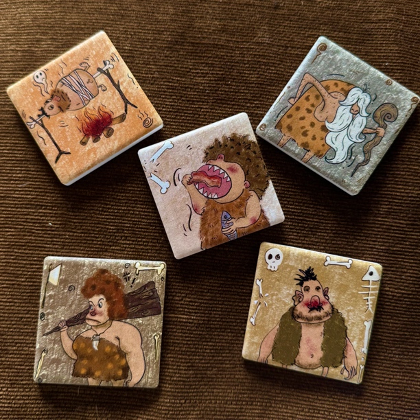 【野人一家冰箱贴】刘不想原创野人一家插画陶瓷冰箱贴