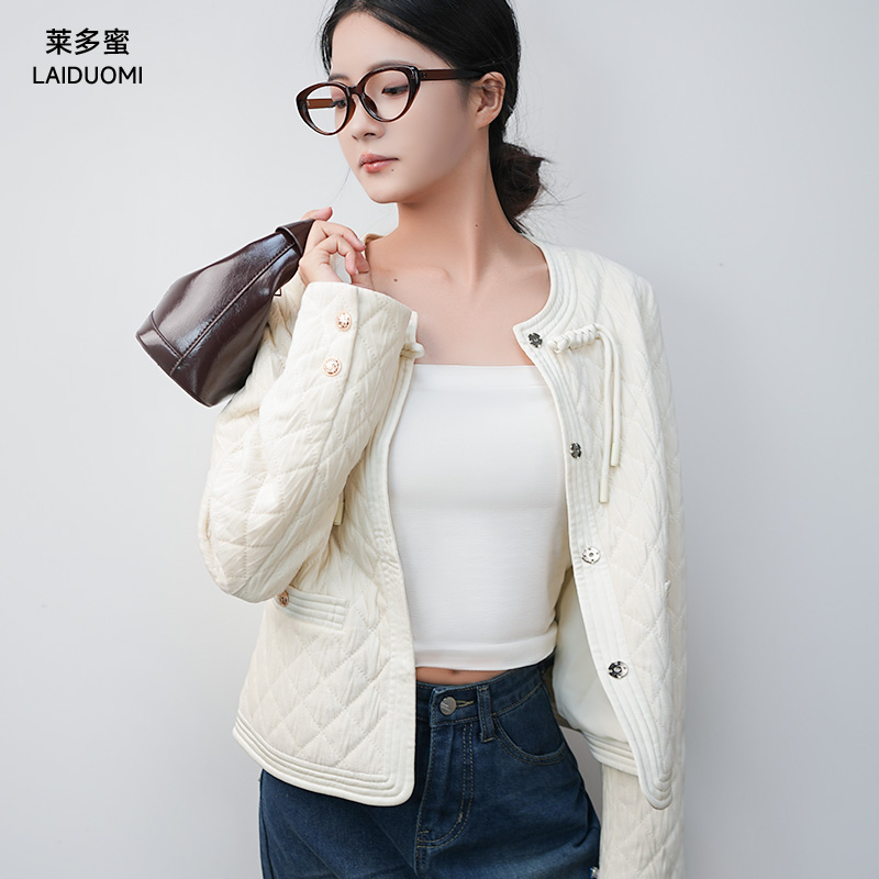 小香风外套国风新中式盘扣设计菱格圆领短款羽绒服女100%鹅绒正品