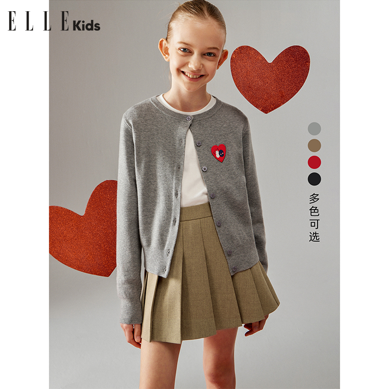 3976 ELLE KIDS 贴布绣花针织开衫女童秋季周年系列学院风毛衣Q1
