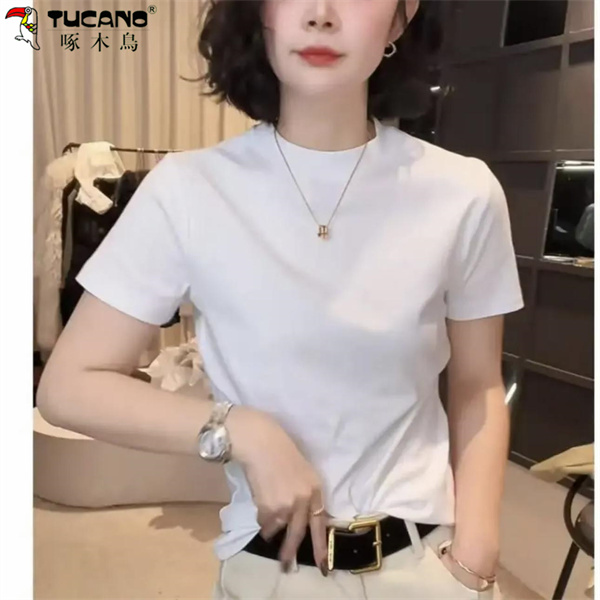 【啄木鳥】2025早春款圆领设计感时尚百搭短袖显瘦上衣款女