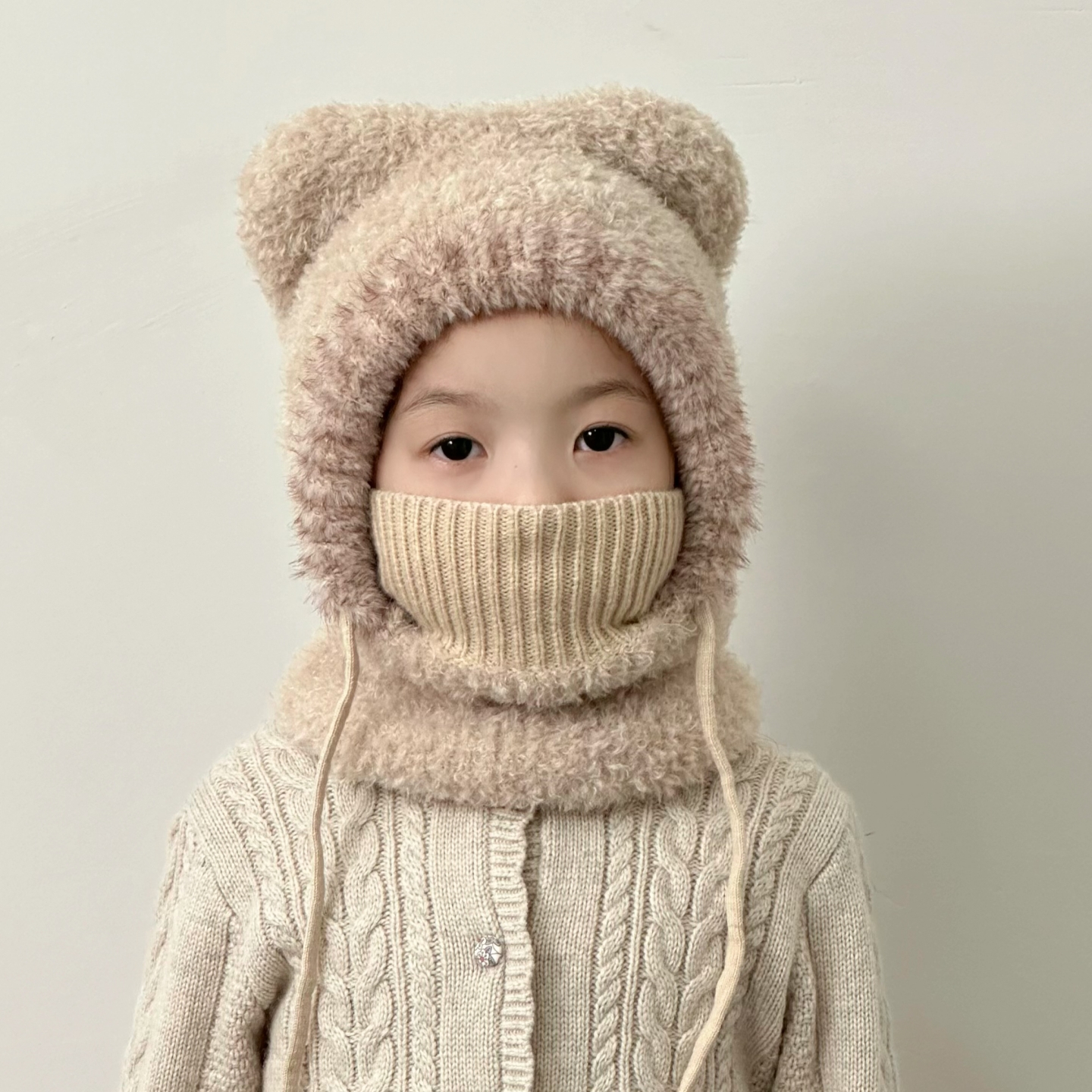 儿童帽子冬季洋气套头女童保暖护耳帽男童加绒宝宝围脖口罩一体帽