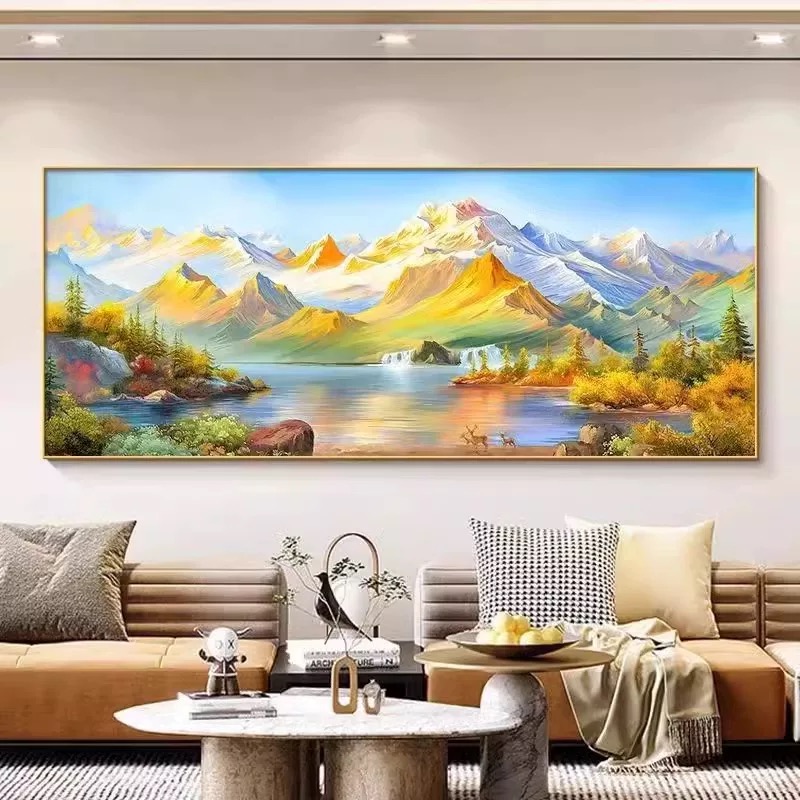背靠金山客厅挂画现代简约聚宝盆山水画壁画高档沙发背景墙装饰画