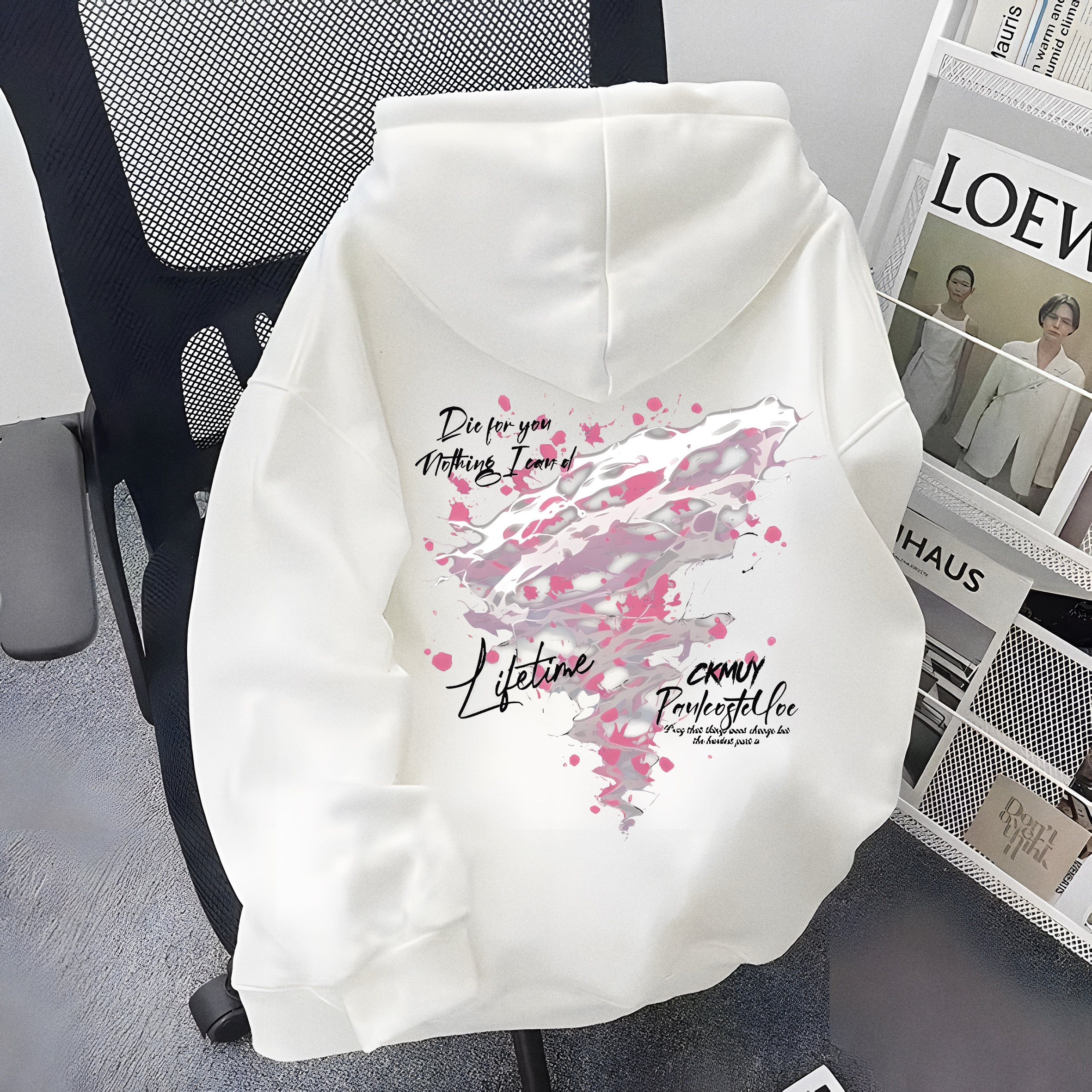 重磅加绒加厚连帽卫衣宽松双层帽文艺国潮花卉男女同款男装秋冬季