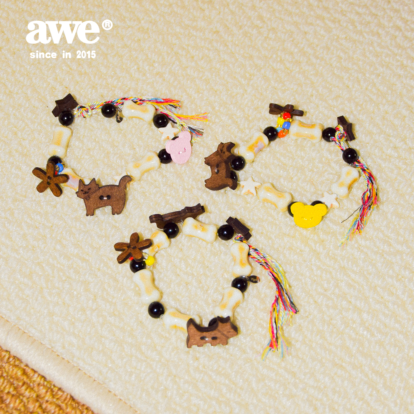 AWE 钛钢手链 余宇涵同款猫咪狗狗串珠情侣手环ins小众款手串饰品