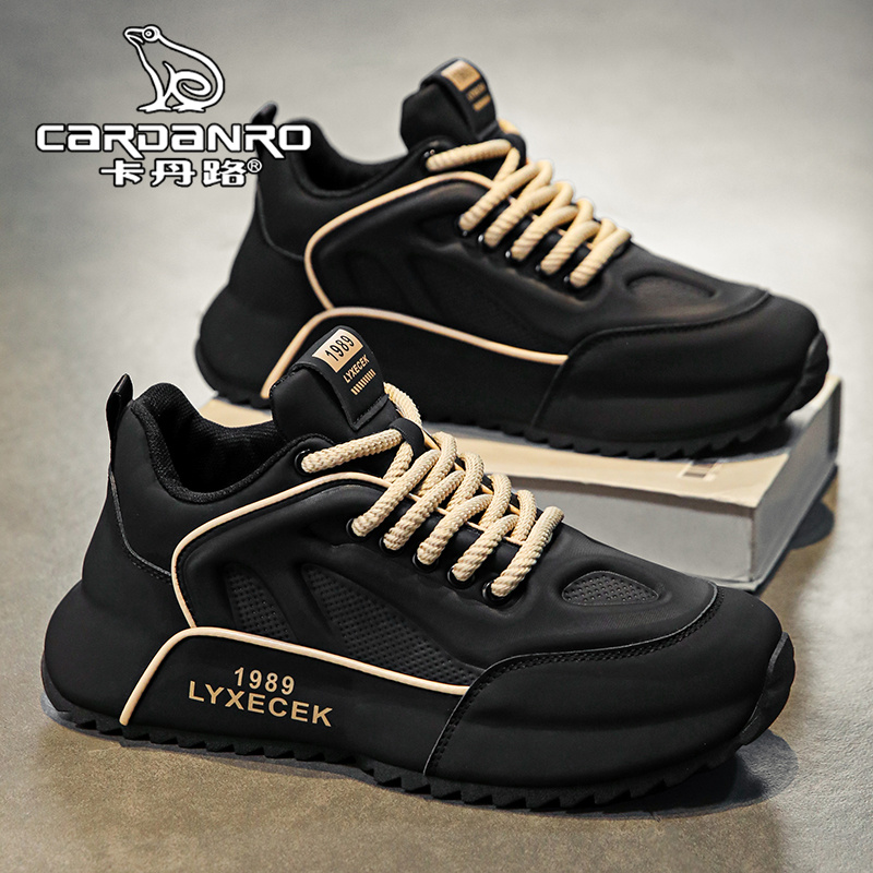 意大利卡丹路男鞋冬季潮牌百搭休闲跑步运动鞋男士厚底黑色老爹鞋