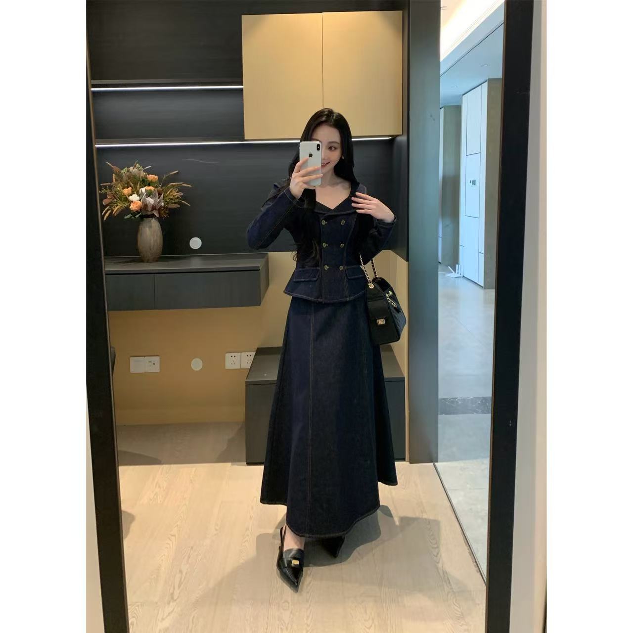 XINYI【伯爵千金】秋季天丝棉牛仔外套+半裙显瘦套装女X625A13735