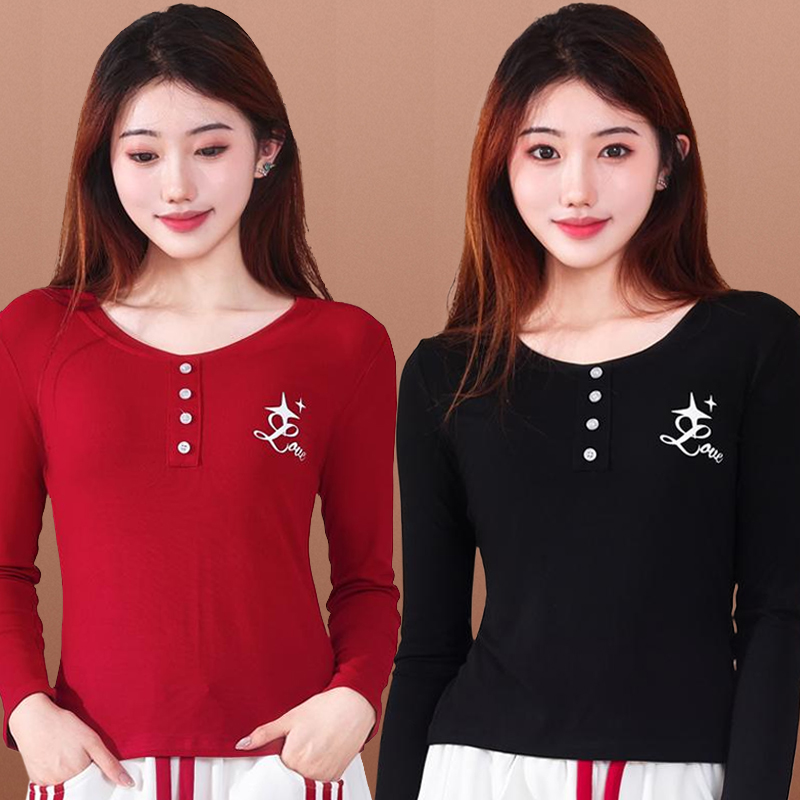 秋新款广场舞服装上衣棉薄款纽扣圆领长袖运动跳体操鬼步舞蹈衣服