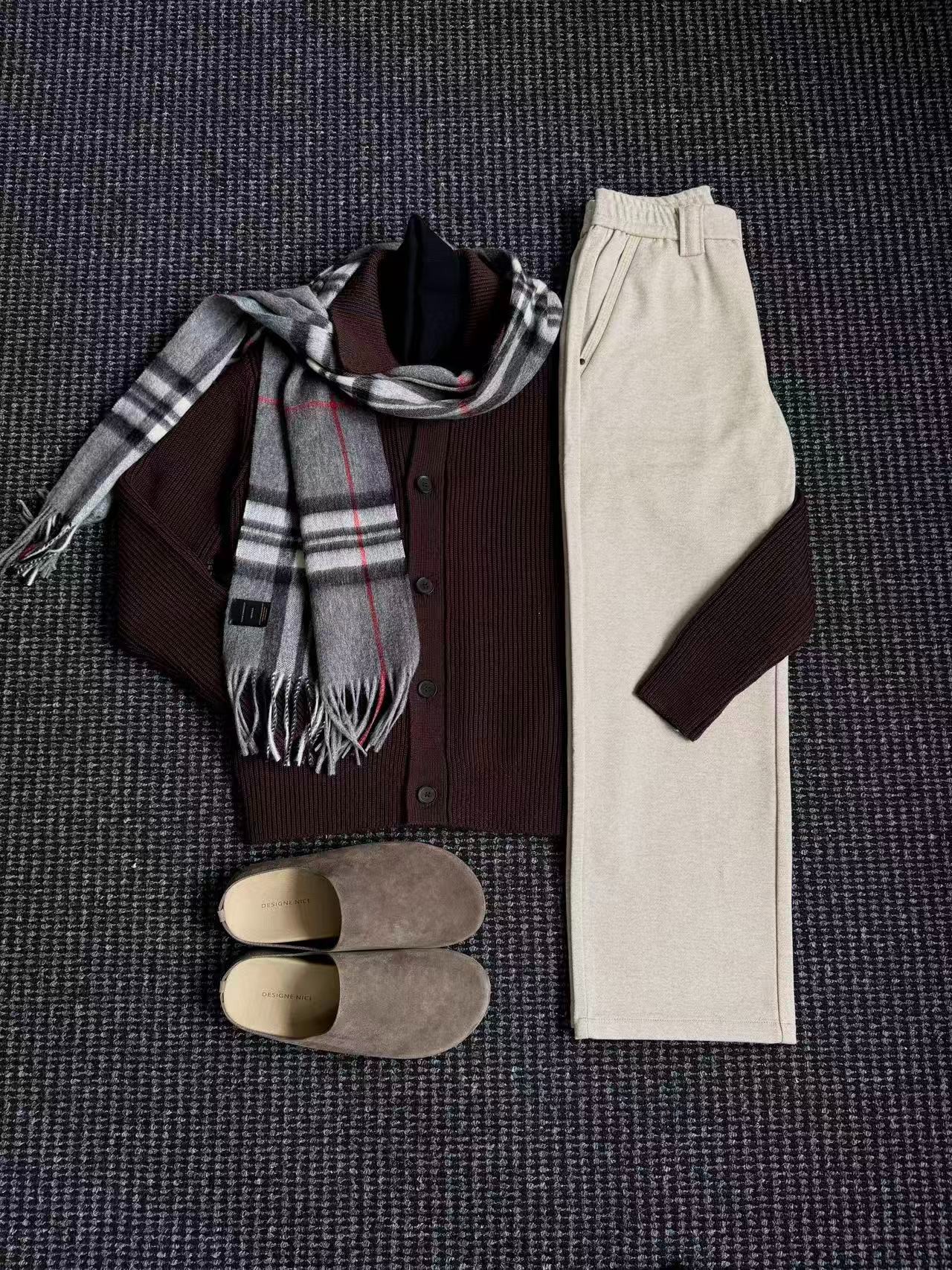 THON BERRY男士秋冬新款羊毛针织开衫休闲百搭毛呢裤通勤两件套潮