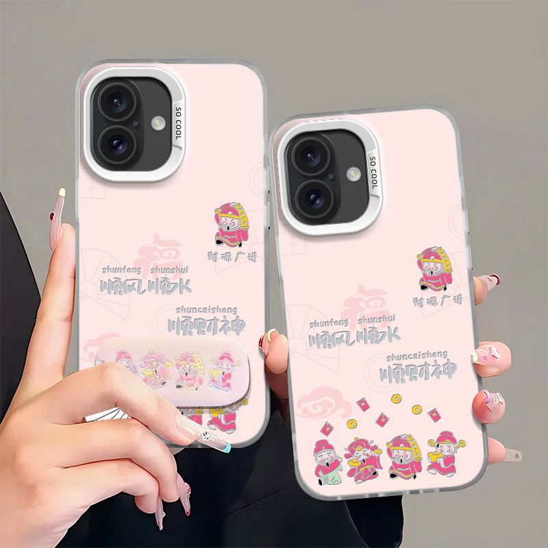 彩银壳C16顺财神适用于苹果16plus手机壳iPhone镭射16plus手机套