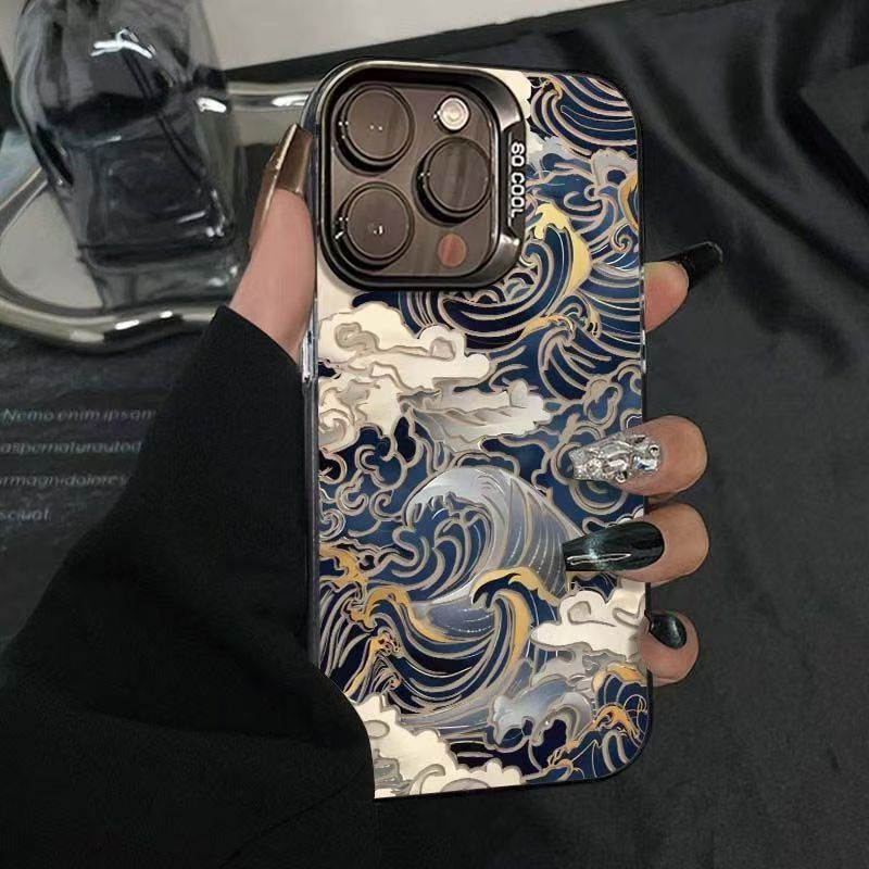 浮世绘海浪适用华为vivo小米oppo荣耀苹果16手机壳15镭射14防摔13