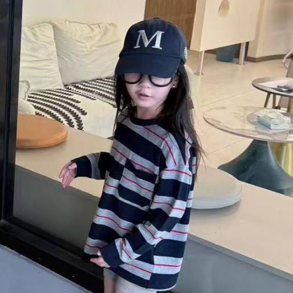 大金定制轻奢M&u系美学复古条纹圆领长袖秋款亲子款宽松休闲上衣