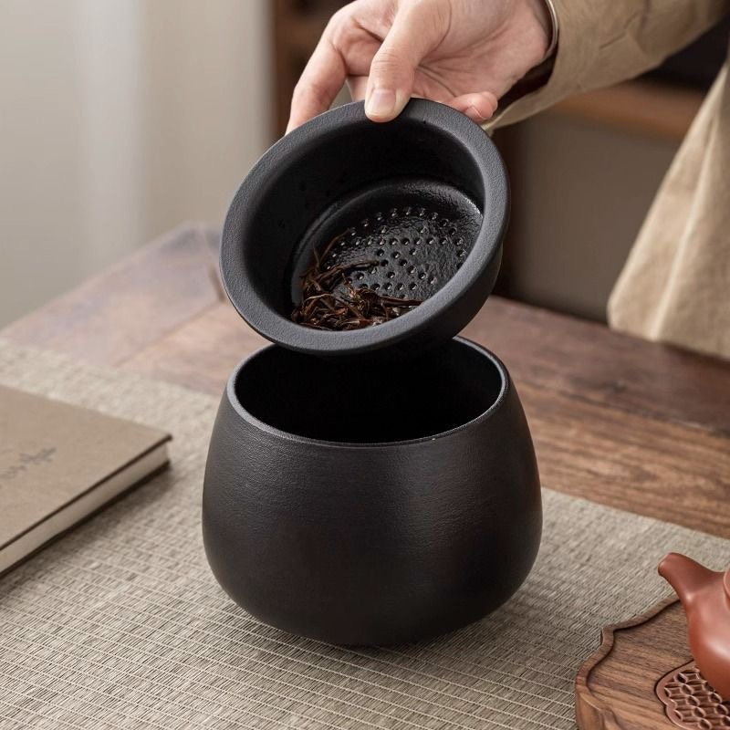 创意大容量手工茶渣缸茶洗建水陶瓷带盖过滤茶孟茶渣罐家用茶具