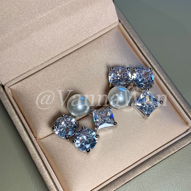 铜合金锆石耳饰 温柔星辰~高碳闪钻珠珠精致耳钉