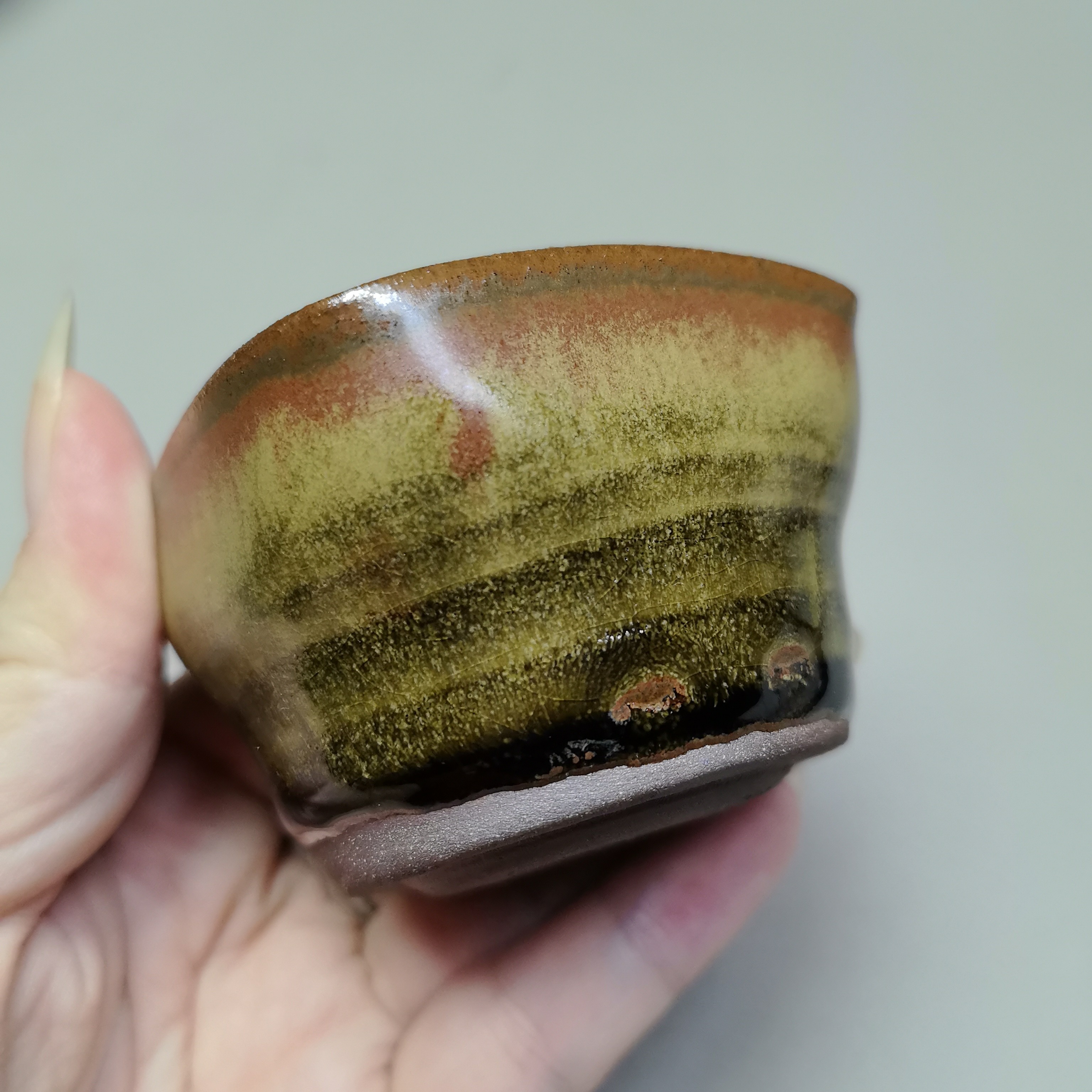 建窑建盏原矿釉手捏柿红茶沫小口径异形杯天方地圆口径6.3*4.5