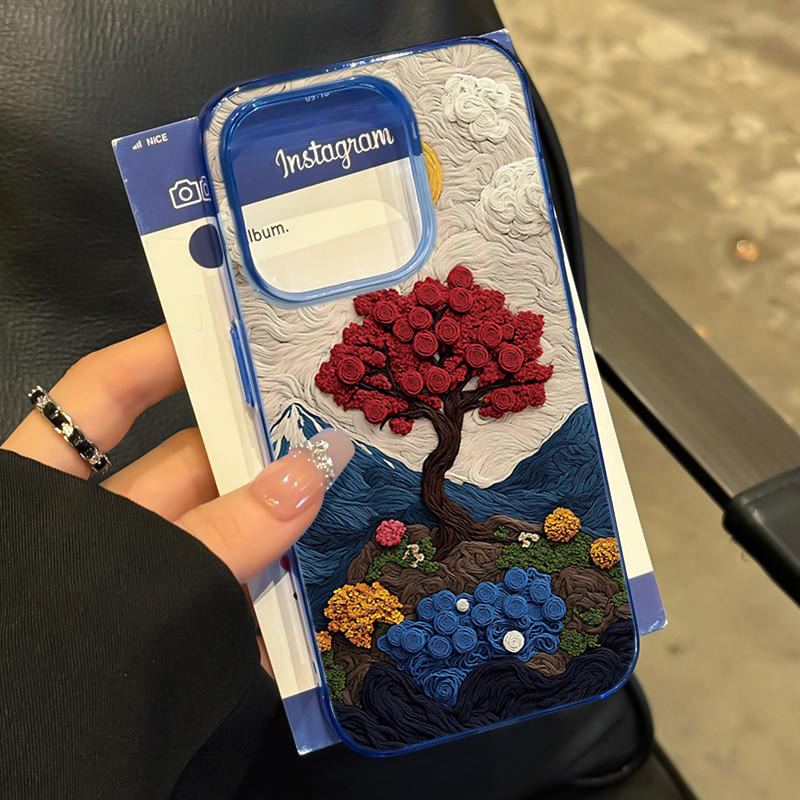 油画山川玫瑰染色太空壳适用苹果15/16promax苹果14手机壳13/12