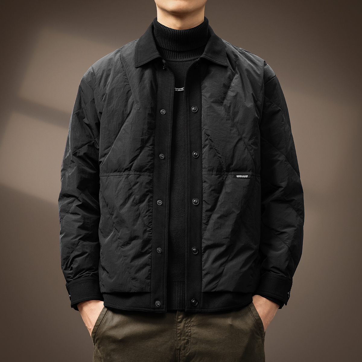 高端90白鸭绒轻薄衬衣式羽绒服男2026冬季新款宽松大码工装外套男