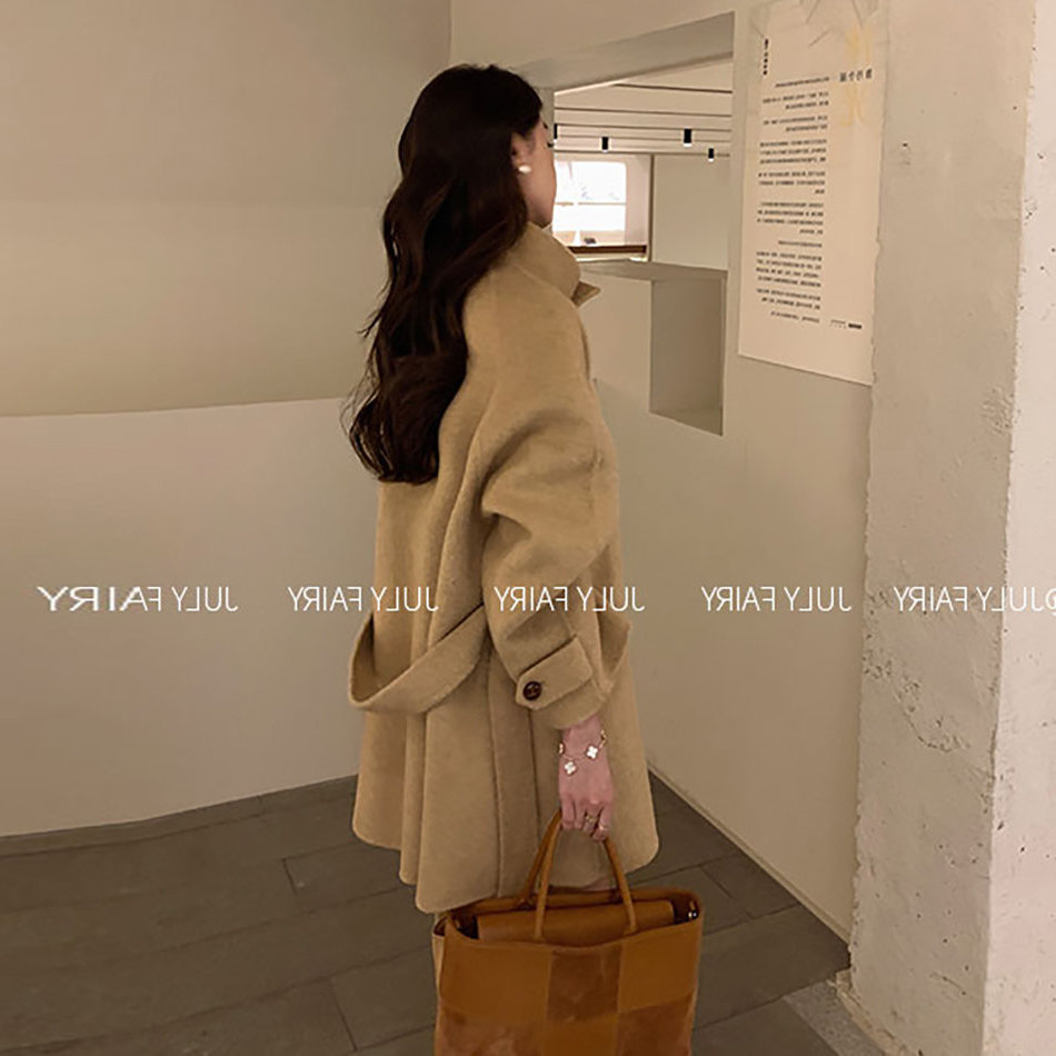 2025秋冬中长款双面绒毛呢外套女名媛时尚立领小个子短款呢子大衣