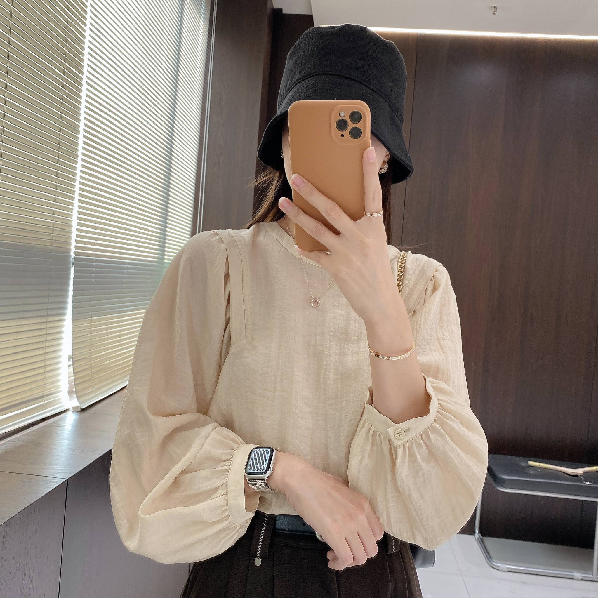 IMFLY金小金自制女装 小衫DYW9701早秋法式圆领长袖小衫