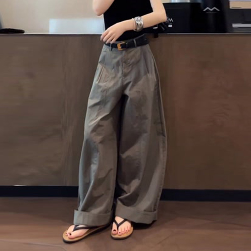 美式复古时尚阔腿裤女秋季2025新款立体裁剪薄款宽松弯刀休闲裤子