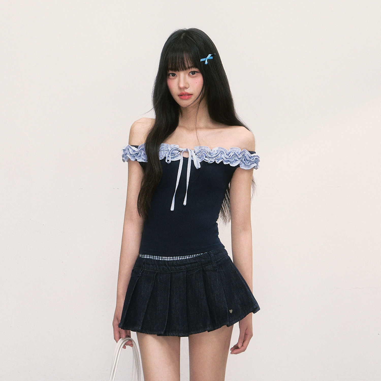 weekendhub一字肩上衣高级感法式绝美锁骨短袖2025新款25200B041O