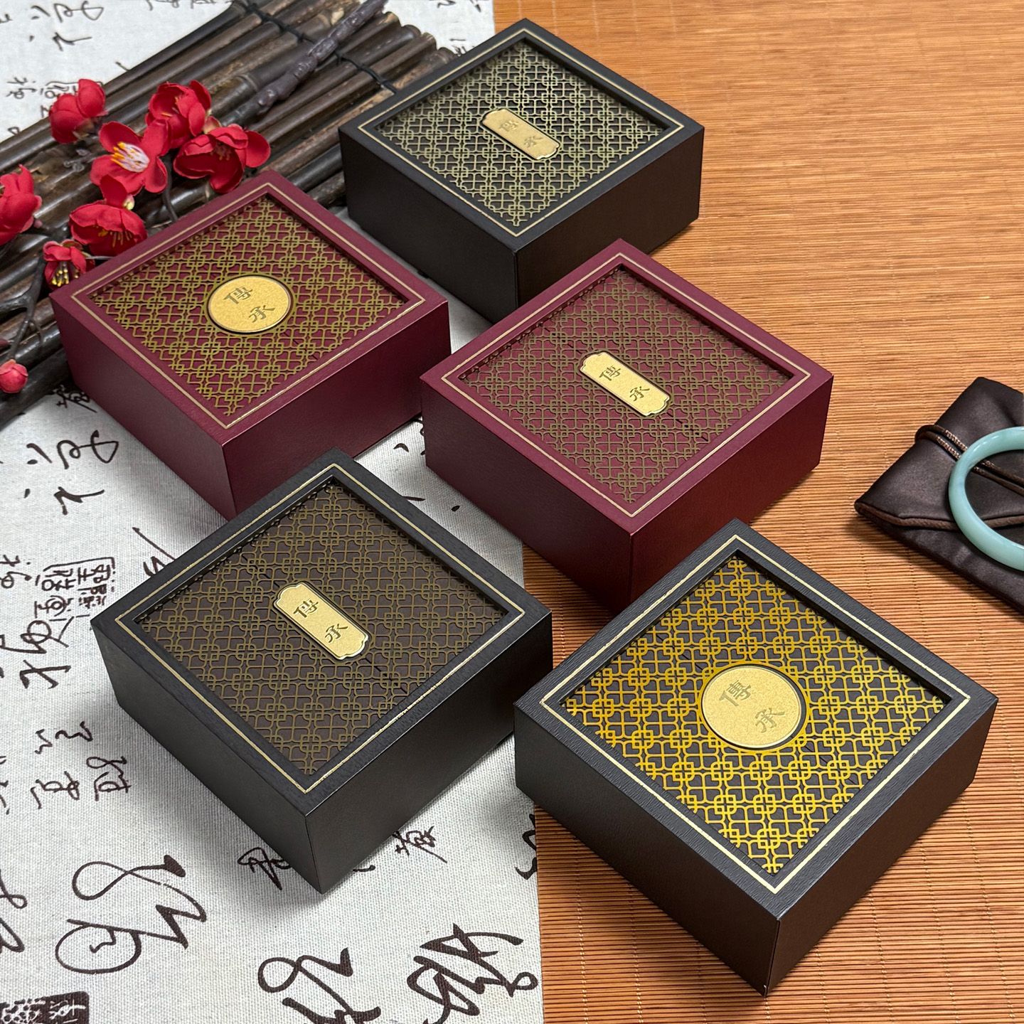 首饰盒/箱 古法金双开传承盒镂空珠宝盒手镯玉器翡翠首饰盒古代