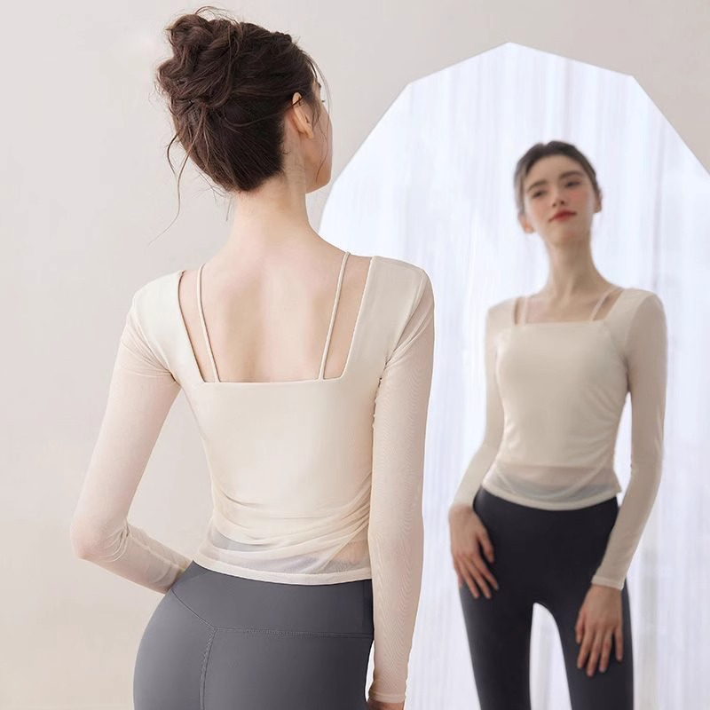 瑜伽服上衣女2025新款气质运动普拉提训练衣带胸垫高级感健身长袖