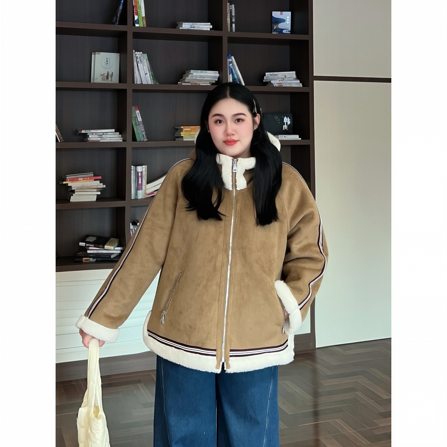 花契“圆圆年糕”大码女装冬季显瘦200斤胖mm毛茸茸加绒外套16634-F